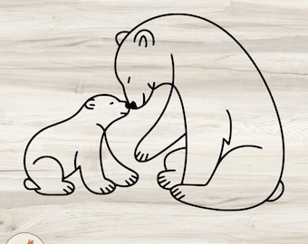 Polar Bear and Cub Line Art: Minimalist SVG PNG Clipart