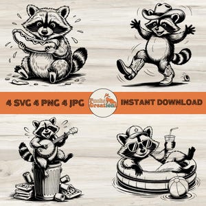 Raccoon Svg Bundle, Funny Raccoon Svg, Cowboy Raccoon PNG, raccoon hot dog png, raccoon baseball hat, raccoon with banjo, Digital Download