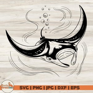 Manta Ray SVG, Ocean Animal SVG, Underwater Scene SVG, Marine Life Clipart, Engraving Style Sea Life,  Manta Ray Png, Digital Download
