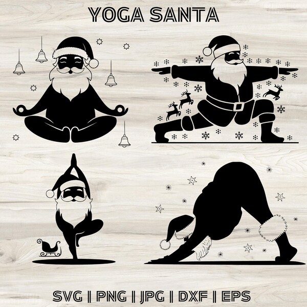 Yoga Santa PNG Bundle, Funny Christmas Clipart, Sublimation Santa SVG, Christmas Printable Designs, Yoga SVG Bundle, Christmas Decorations