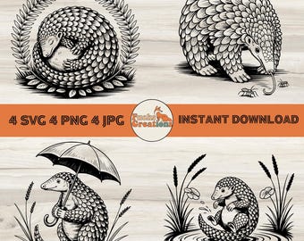 Pangolin Line Art SVG Clipart Bundle, Wildlife Illustrations (Digital Download)