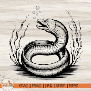 Moray Eel Line Art SVG: Ocean Creature Clipart