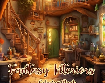 Libro da colorare stampabile di interni fantasy, da colorare per adulti, pagine da colorare, da colorare fantasy, download digitale