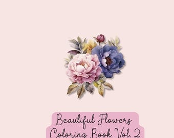 Målarbok med blommotiv, aktivitet för barn och vuxna (digital nedladdning)