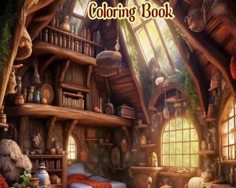 Libro da colorare stampabile di interni fantasy, da colorare per adulti, pagine da colorare, da colorare fantasy, download digitale