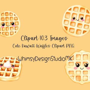 Cute Kawaii Waffles Clipart, Cute Kawaii Food, Breakfast Clipart, Cute Food Art, Digital Download