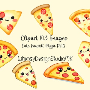 R Cute Kawaii Pizza Clipart, Food Illustration, Kawaii Art, Printable Cute Clipart, Digital Pizza Design, Kawaii Food