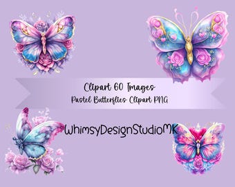 Pastel Watercolor Butterfly Clipart | Floral Butterfly Graphics | Soft Spring PNG Set (Digital Download)