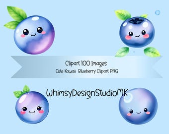 Kawaii Blueberry Clipart | Whimsical Fruit PNG Graphics (100 Images)