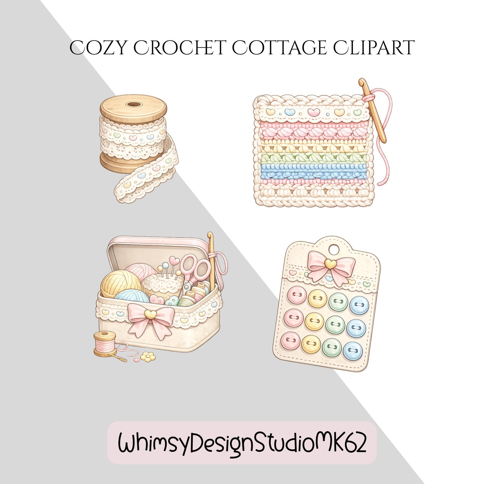 Rustic Crochet Graphics Cozy Crochet Cottage Clipart & Papers, Crochet PNG Bundle, Granny ...