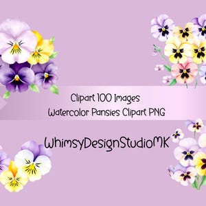 Watercolor Pansies Clipart, Floral Clipart, Pansy Illustration, Nature Inspired Art, Digital Download