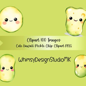 R Kawaii Food Pickle Clipart, Cute Pickle Chip Clipart, Adorable Kawaii Illustration, Pickle Art, Printable Design