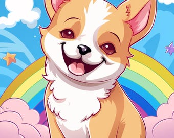 Kawaii Dog Coloring Book, Kids Activity (Digital Download)