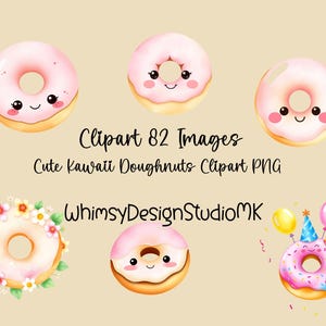 R Cute Kawaii Doughnut Clipart, Adorable Donut Art, Kawaii Food Clipart, Printable Clipart, Cute Kids Art, Donut Graphics