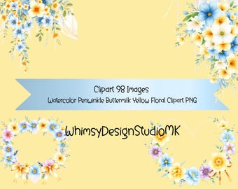 Watercolor Floral Clipart, Periwinkle Yellow Flower Illustration (Digital Art)
