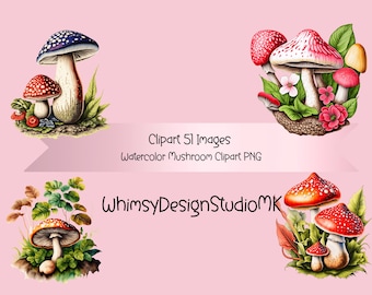 Aquarel paddestoel clipart, herfst planten kunst, herfst schimmels illustratie, natuur clipart, botanisch decor, digitale download