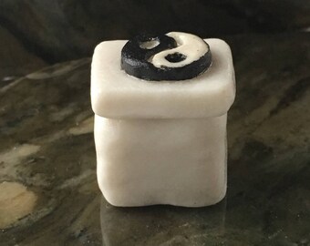 Porcelain Yin Yang Miniature Hand Built Sculpted Lidded Rectangle Box