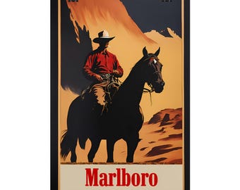 Marlboro Vintage Cowboy Poster, Retro Wall Art, Western Home Decor