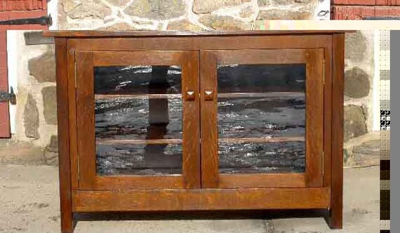 Mission Arts Crafts Style Tv Cabinet With Glass Doors Etsy
