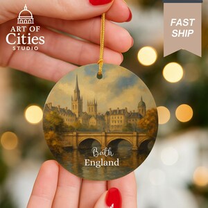 Bath England Christmas Ornament Hand-Painted Style Cityscape Keepsake Decoration for Travel Lovers & UK Gift image 6