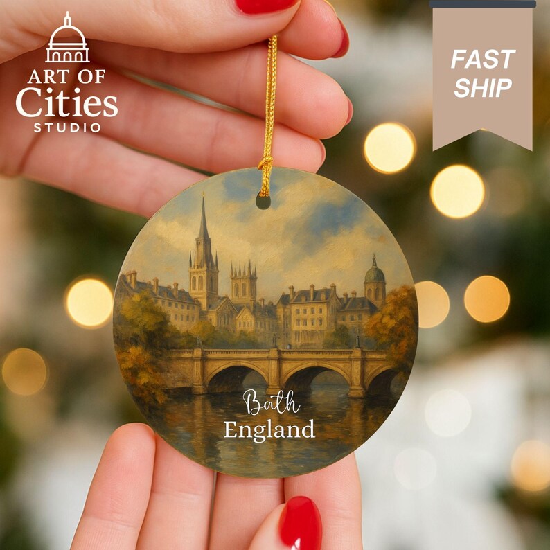 Bath England Christmas Ornament Hand-Painted Style Cityscape Keepsake Decoration for Travel Lovers & UK Gift image 6