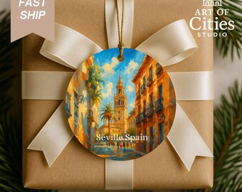 Seville Spain Christmas Ornament: Hand-Painted Style Ceramic Keepsake