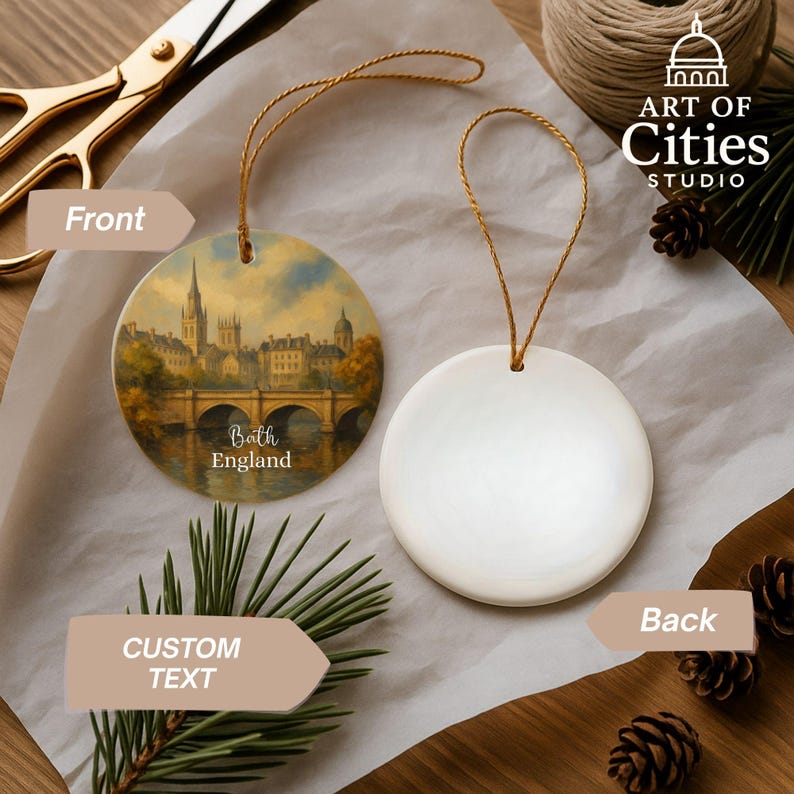 Bath England Christmas Ornament Hand-Painted Style Cityscape Keepsake Decoration for Travel Lovers & UK Gift image 7