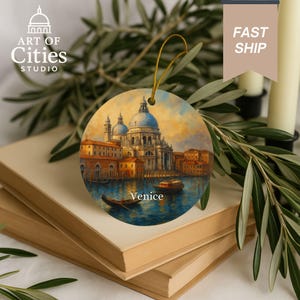 Venice Italy Christmas Ornament Hand-Painted Style Holiday Keepsake, Italian Travel Souvenir Decoration