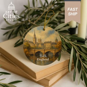 Bath England Christmas Ornament Hand-Painted Style Cityscape Keepsake Decoration for Travel Lovers & UK Gift image 5