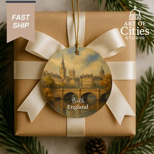 Bath England Christmas Ornament Hand-Painted Style Cityscape Keepsake Decoration for Travel Lovers & UK Gift image 4