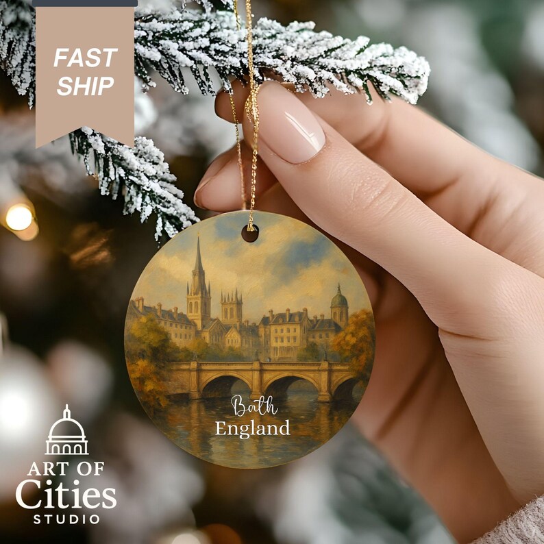 Bath England Christmas Ornament Hand-Painted Style Cityscape Keepsake Decoration for Travel Lovers & UK Gift image 2