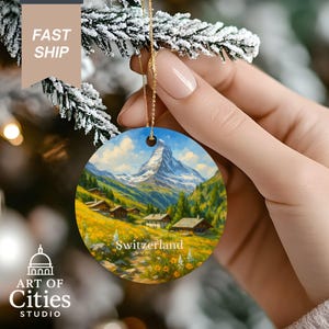 Switzerland Christmas Ornament Majestic Matterhorn & Swiss Alps Hand-Painted Style Holiday Keepsake