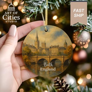 Bath England Christmas Ornament Hand-Painted Style Cityscape Keepsake Decoration for Travel Lovers & UK Gift image 3