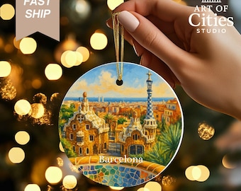 Barcelona Christmas Ornament Hand-Painted Style Holiday Keepsake, Souvenir, Keepsake, Home Decoration