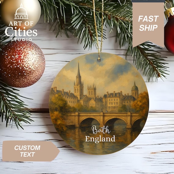 Bath England Christmas Ornament  Hand-Painted Style Cityscape Keepsake Decoration for Travel Lovers & UK Gift