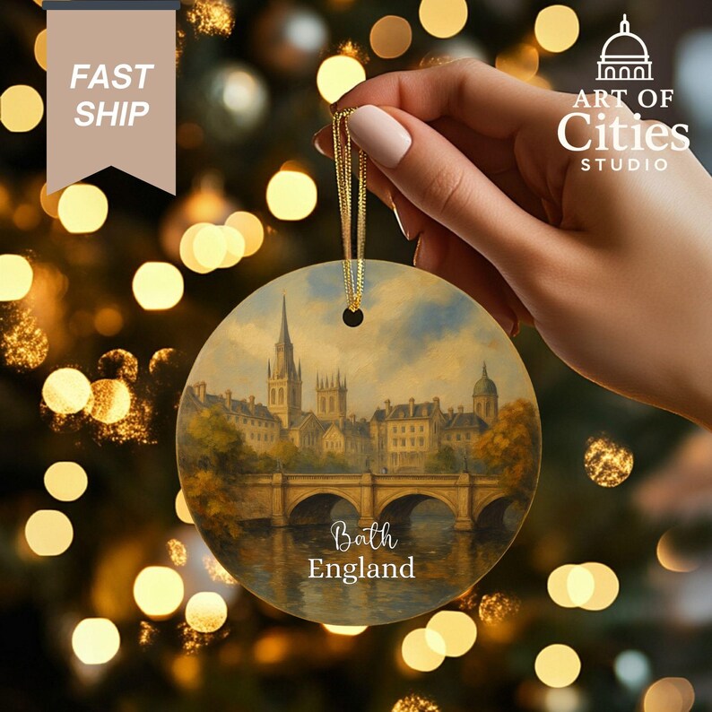 Bath England Christmas Ornament Hand-Painted Style Cityscape Keepsake Decoration for Travel Lovers & UK Gift image 10