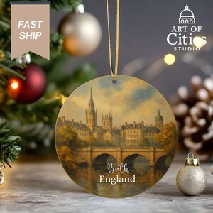 Bath England Christmas Ornament Hand-Painted Style Cityscape Keepsake Decoration for Travel Lovers & UK Gift image 9