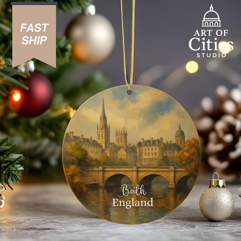 Bath England Christmas Ornament Hand-Painted Style Cityscape Keepsake Decoration for Travel Lovers & UK Gift image 9