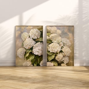 White Hydrangea, Oil Painting, Vintage Wall Decor, Nursery wall art,