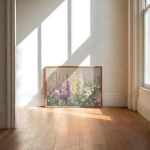 Wildflower Field Landscape Oil Painting, Vintage Landscape Art