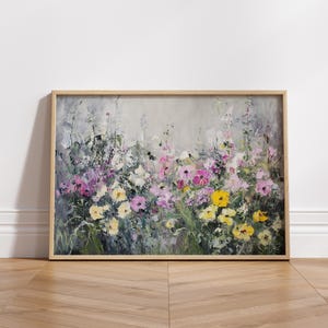 Wildflower Field Landscape Oil Painting, Vintage Landscape Art