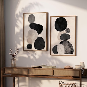 Minimalist Boho Wall Art Set - Neutral Living Room Decor, Set of 2