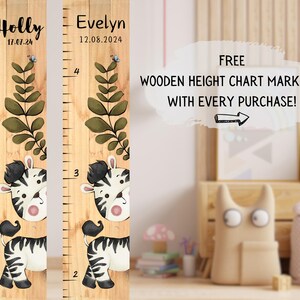 Zebra hoogtemeter, Meetbord voor kinderen, Gepersonaliseerde kindercadeaus jongen, Baby meisje groeimeter, Familiegroei, groeibord, Houten liniaal