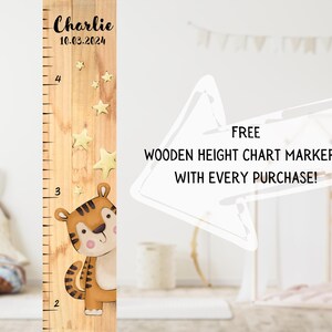 Tijger gepersonaliseerde liniaal, Safari groeimeter, Houten groeimeter, Boho groeimeter, Kids hoogteliniaal, Gepersonaliseerde liniaalgrafiek