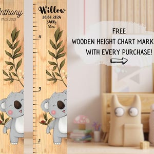 Groeigrafiek voor kinderen Koala, kinderkamer wand decor babymeisje, kind meetgrafiek, gefeliciteerd babycadeau, baby groeimeter, hoogtegrafiek