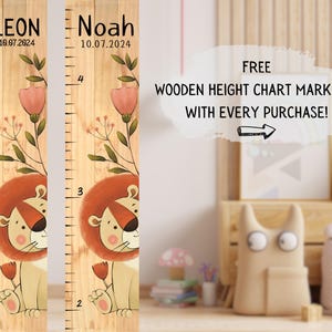 Lion growth ruler, Personalized wooden chart, Kids nursery decor, Kids measuring height chart, Kids boy birthday gifts, Girls growth charts