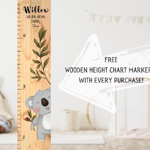 Koala meetbord, groeimeters hout, kindergroeimeter voor muurhout, houten liniaal groeimeter, groeimeter gepersonaliseerd, kinderkamer