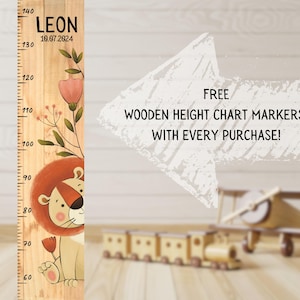 Lion measuring board, Child growth board, Height chart ruler, Personalized wooden chart, Kids nursery decor, Kids measuring height chart
