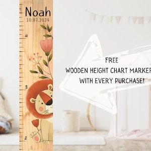 Growth chart for kids Lion, Wood growth chart for kids, Child growth board, Height chart ruler, Personalized wooden chart, Nursery decor