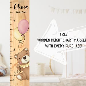 Teddybeer meten van houten plank voor kinderen, gepersonaliseerde groeimeter, groeitracker voor babyjongen en meisje, peutergeschenken, meetliniaal